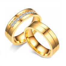 anel de casal de diamantes de aço inoxidável versão coreana de cristais micro incrustados anel de ouro 18K joias de anel de casamento